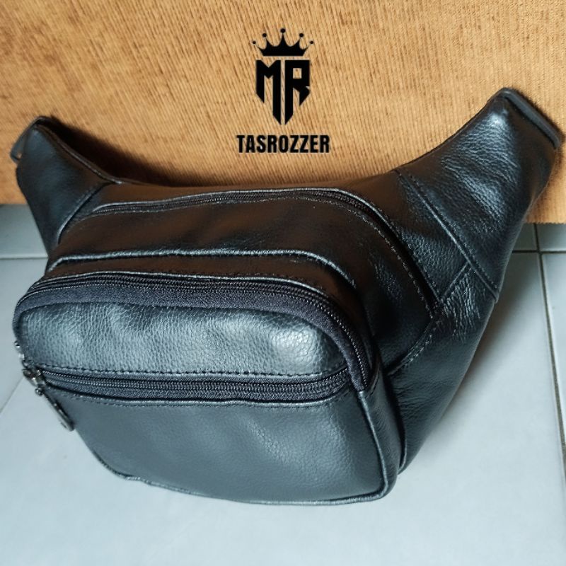 Waistbag kulit asli pria super tebal dan kuat tahan lama