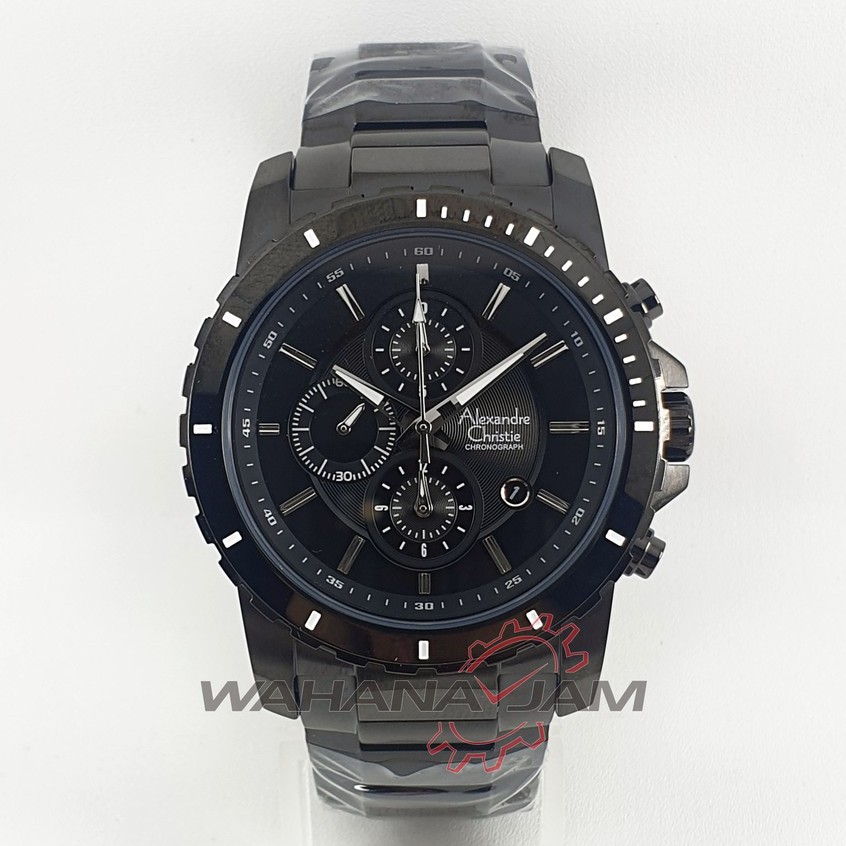 Alexandre Christie AC 6141 MCBIPBA / AC6141 MC BIPBA Jam Tangan Pria Rantai Steel Full Black Hitam