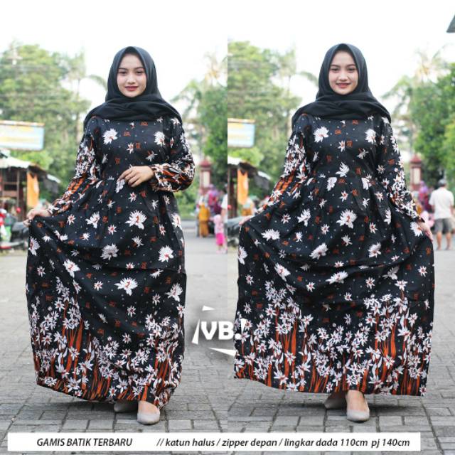 Termurah (big Size) Gamis Bunga Motif Batik Sedap Malam / Baju Batik Wanita Busana Muslim Gamis Batik A8qMpDHdezLWl