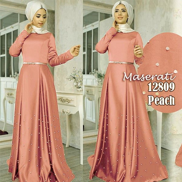 BAJU MUSLIM GAMIS SYARI MASERATI PEACH DRESS PARTY 12809