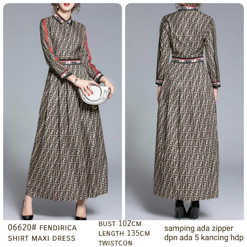 MDLV ~ 06620 Fendirica Shirt Maxi Dress Pendi Premium Long Dress Import Dress maxi Fashion Import