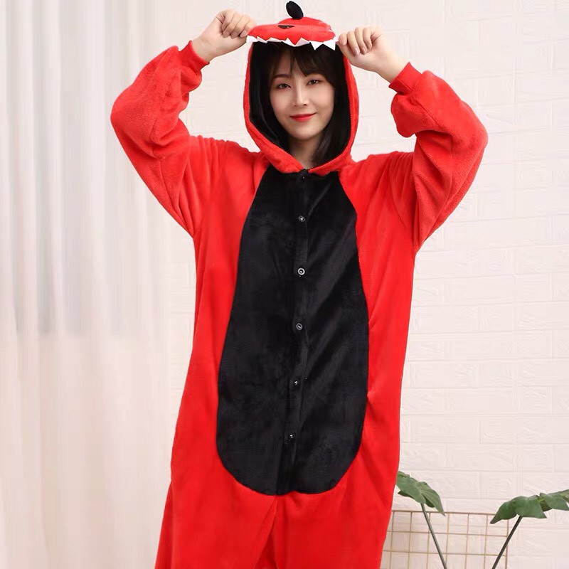 BAJU ONESIE DINOSAURUS DINO MERAH PIYAMA KOSTUM COSPLAY