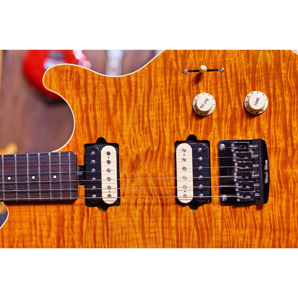 Ernie Ball Music Man Axis Super Sport HH STD - Trans Gold Flame - Rosewood Matching Headstock  G95292