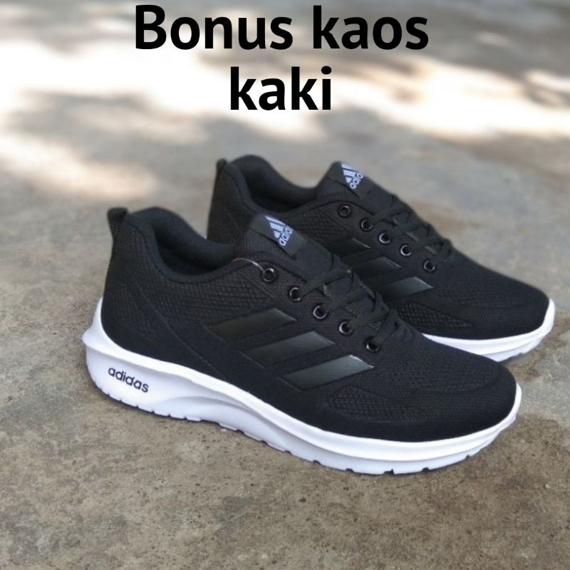 Sepatu Sekolah Adidas Hitam Putih  / Sepatu Sekolah Pria Wanita /  Sepatu Kerja   FREE KAOS KAKI