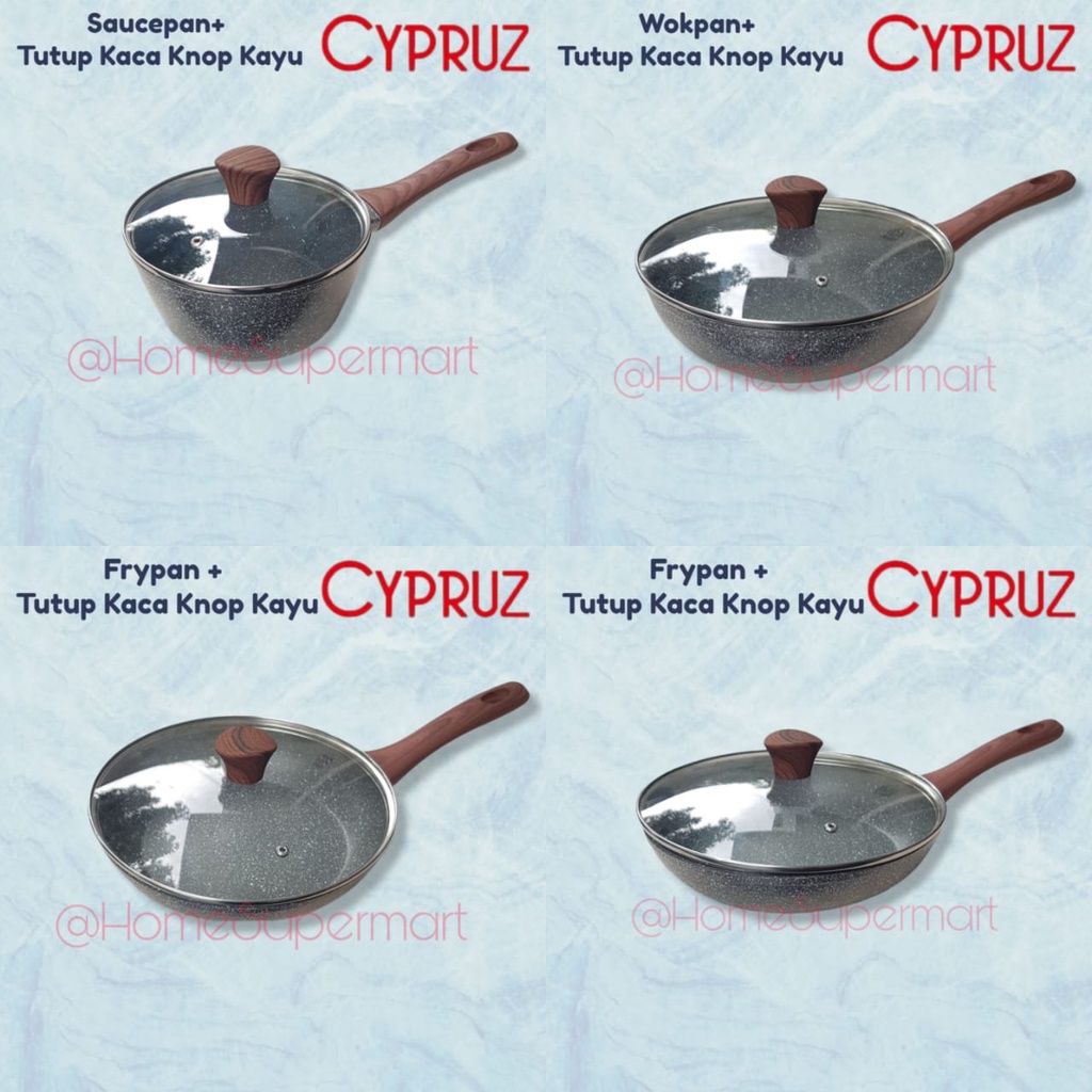 Cypruz Fry Pan Marble Sauce Pan Fry wok panci kuali Marble Teflon Wajan Penggorengan Keramik anti le