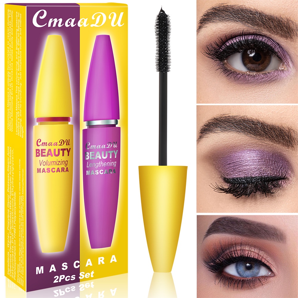 100% ORI CMAADU Beauty Maskara Mascara 2pcs 2 IN 1 Set Volumizing &amp; Lengthening 4D Waterproof dan Tahan Lama