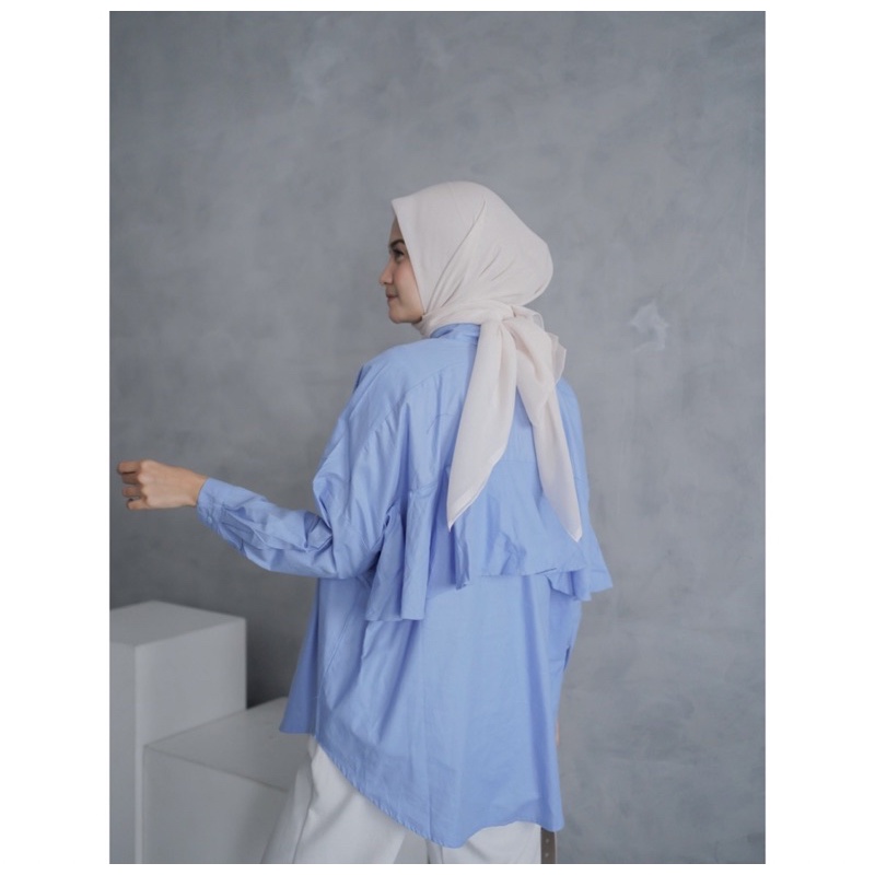 SEYHA - NINY KEMEJA REMPLE BLOUSE WANITA SHIRT PUTIH KEMEJA Lengan Panjang-Soft Blue