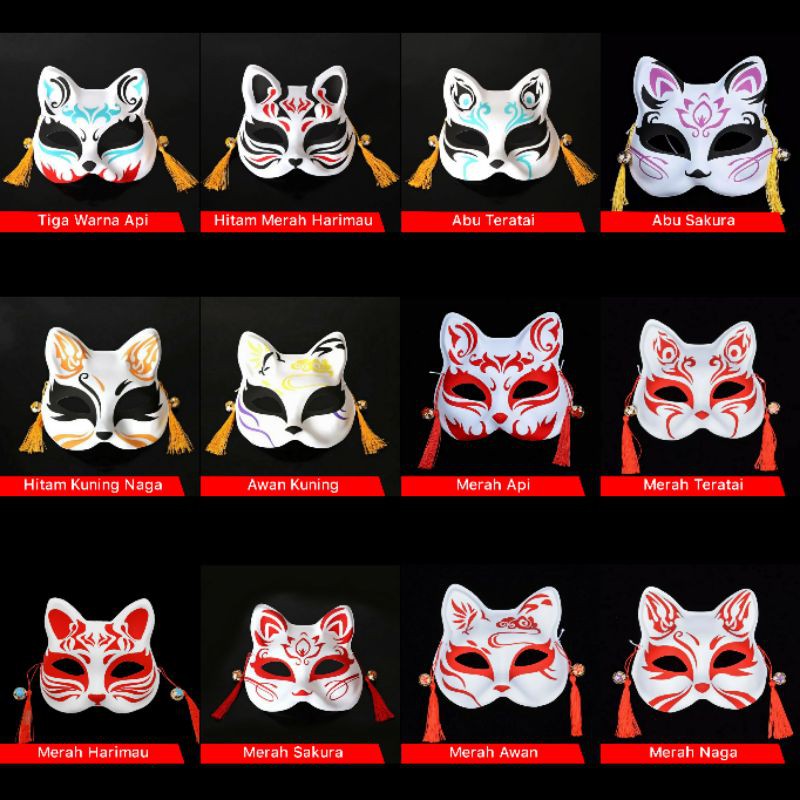 Topeng Anbu Kucing Setengah Wajah Japanese Ninja Kucing Demon 