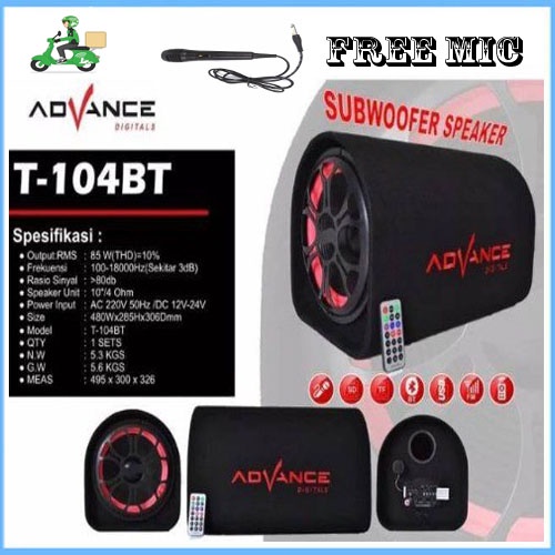 paket Speaker Advance T 104 BT 10 inch (Bluetooth) Model Tabung free mic karaoke promo