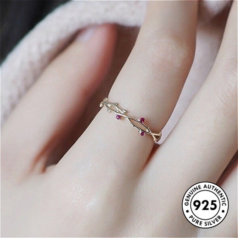 Cincin Lapis Silver 925 Model Cabang Pohon Ruby Untuk Wanita