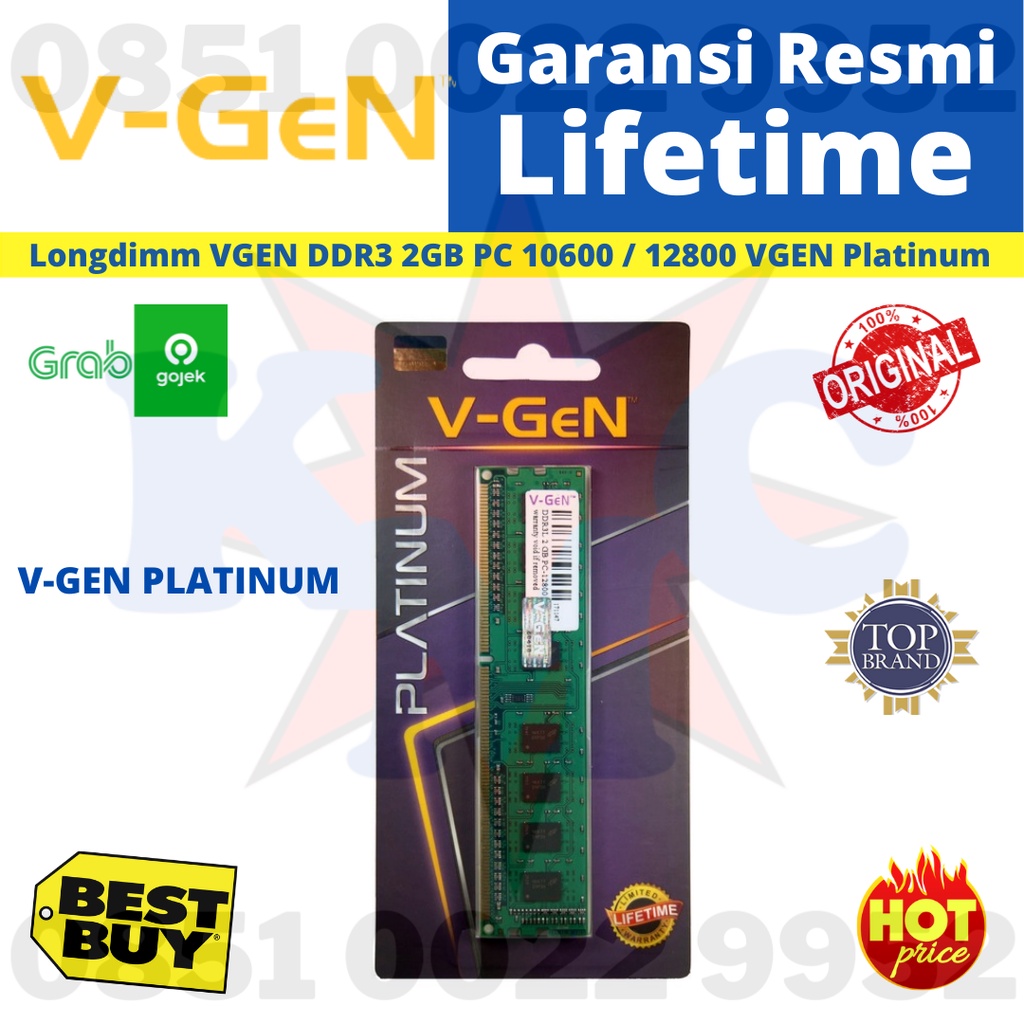 RAM V-GEN DDR3 2GB PC12800 PLATINUM VGEN RAM PC KOMPUTER DESKTOP