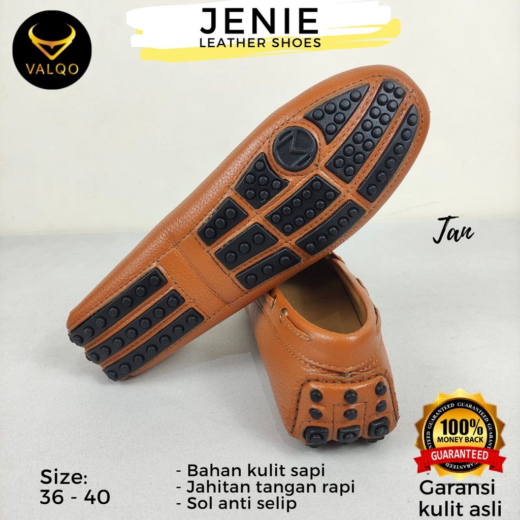 [VALQO] JENIE Sepatu Kulit Sapi Wanita Kantor Santai Loafer Flat Shoes Sole Anti Selip