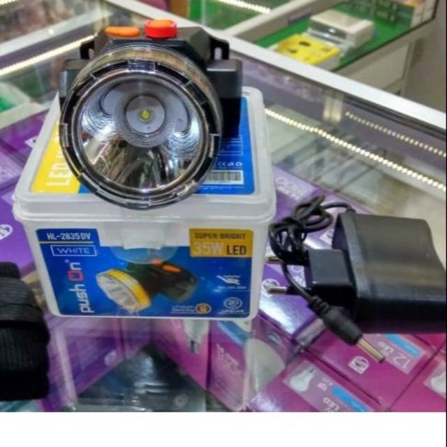 senter Kepala push on Selam/Headlamp Diving LED 35 Watt Putih/Kuning Push on