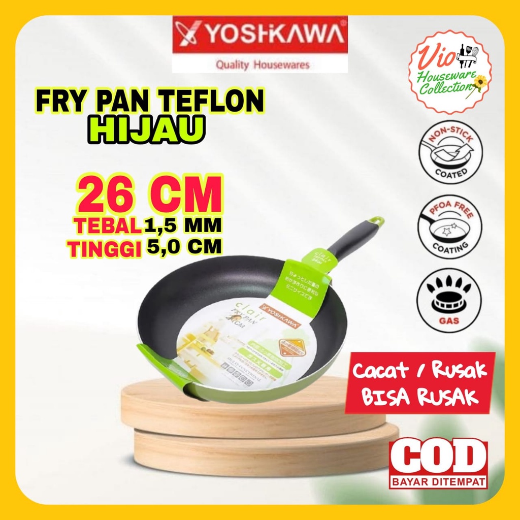 Yoshikawa Teflon Anti Lengket Tanpa Minyak 26 Cm / Fry Pan / Teplon Panggang / Wajan Penggorengan
