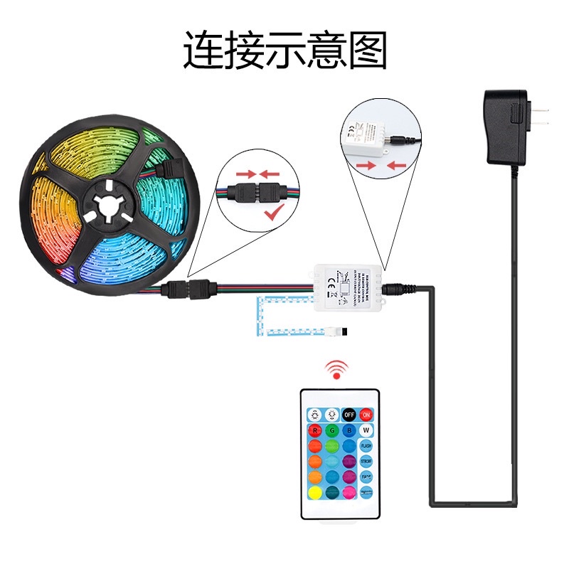 LAMPU LED  STRIP RGB 2835 WARNA WARNI IP44 5M AC 220V + ADAPTOR + REMOTE 2835 (LAMPU TIKTOK)