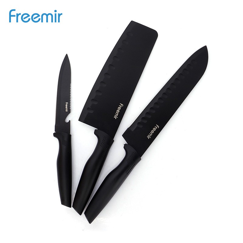 Freemir Knife Pisau Set 3 in 1 Pisau Dapur Tajam Anti Lengket Hitam