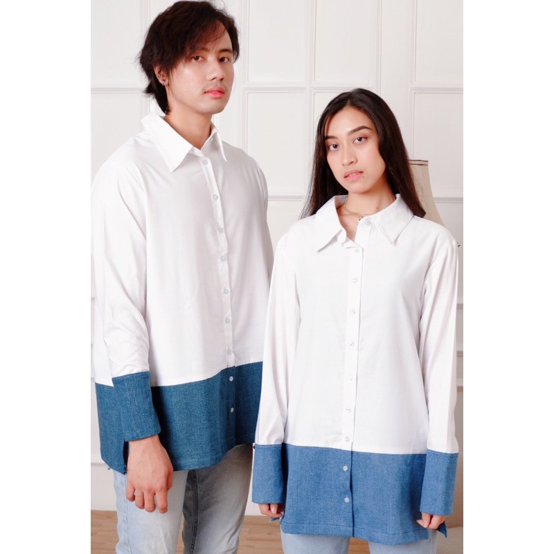 ULS White // Kemeja dua warna kombinasi: Levis Dongker & Katun putih// ,cowok & cewek