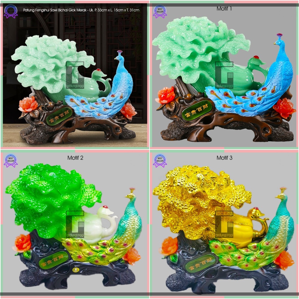 Pajangan Patung Hiasan Hadiah Kado Sawi Putih Bai Cai Bulu Burung Merak Phoenix Bunga Teratai Lotus Meja Kantor Aesthetic Benda Hoki Rejeki Rezeki Fengshui Feng Shui Tree Decoration Pohon Keberuntungan Wedding Happy Anniversary Batu Giok Resin Emas Cina