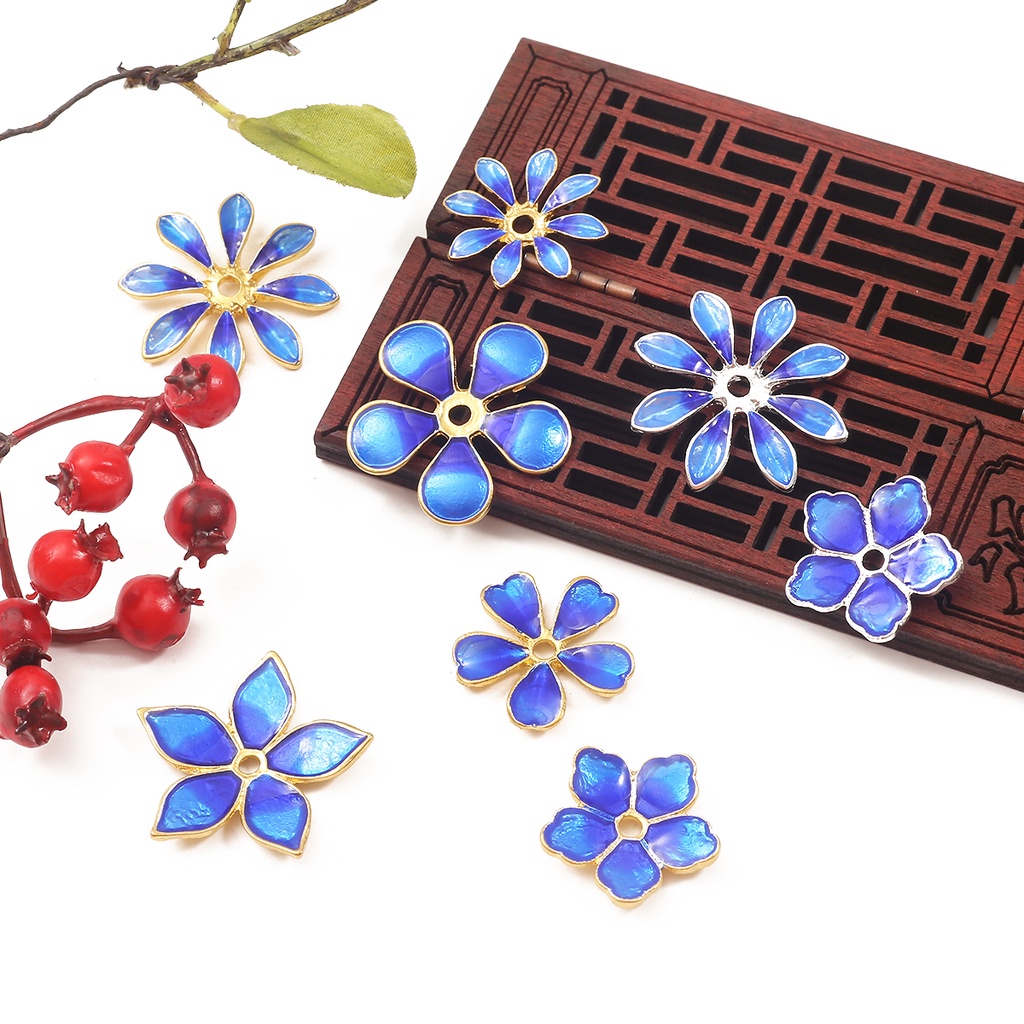 1 PC Tanaman Bunga Lotus Cross Cloud Mix Berbentuk Paduan Seng Logam Enamel Pesona Manik-manik untuk DIY Membuat Perhiasan Gelang