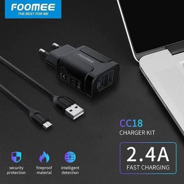 Foomee CC18 Charger Adaptor + Cable Micro USB 2.4A FAST CHARGING CC18 CHARGER FOOME CHARGER