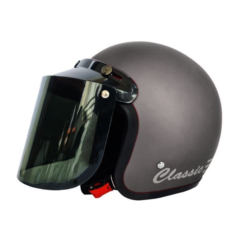 Helm Bogo Retro Dewasa Pria Wanita Polos Klasik SNI Motor-abu abu doff