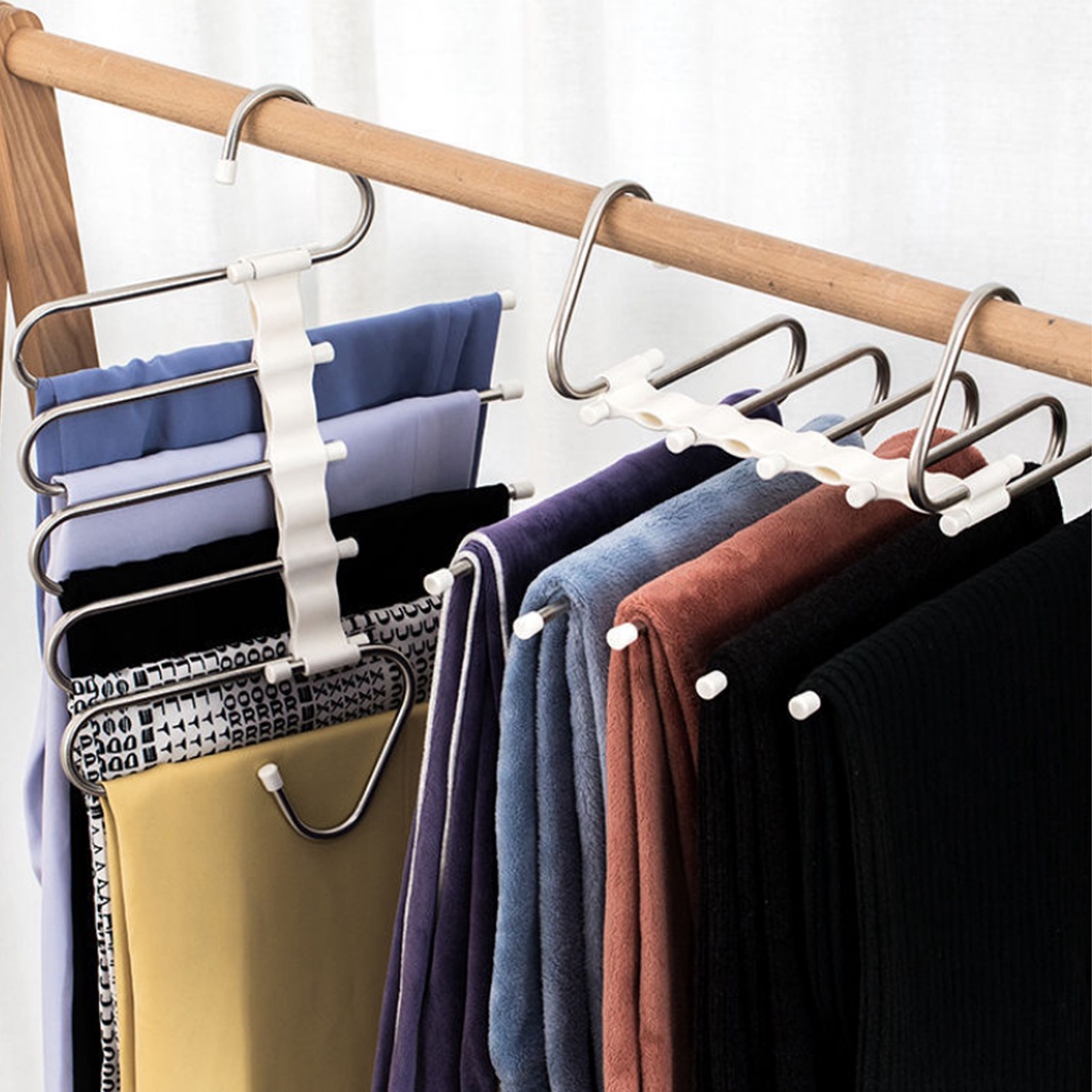 [Newest Multifunction 5 in 1  Pant Rack][Stainless Steel Closet Organizer Clothing Rack][ Magic Trouser Hanger Closet Storage Organizer]