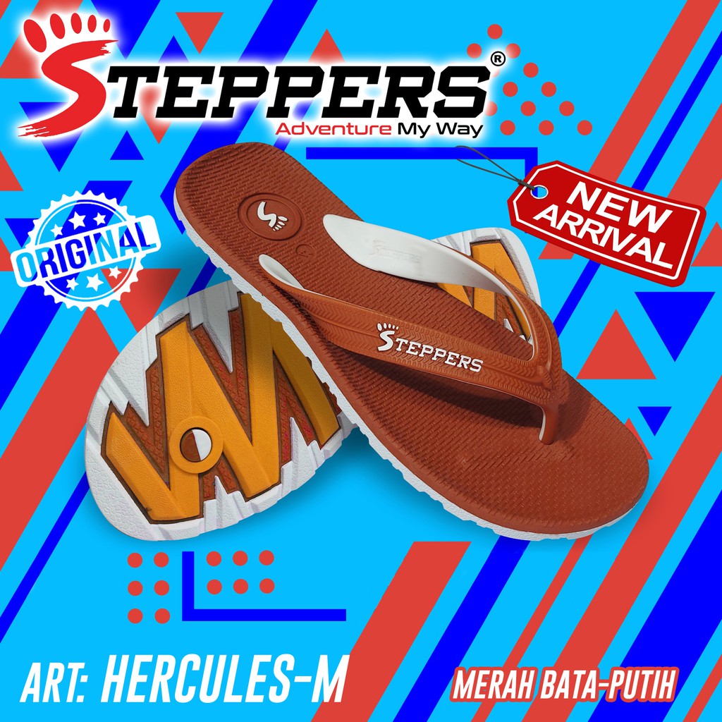 SANDAL JEPIT STEPPERS ORIGINAL MERAH BATA - PUTIH FLIP FLOP OUTDOOR PRIA WANITA FULL KARET ANTI SLIP