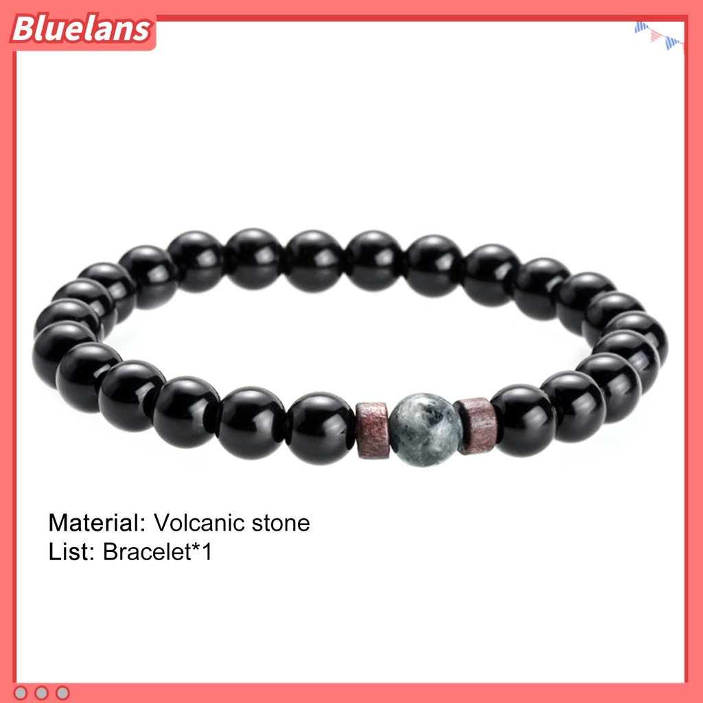 Gelang Tali Elastis Hias Manik-Manik Batu Vulkanik Unik Untuk Pria