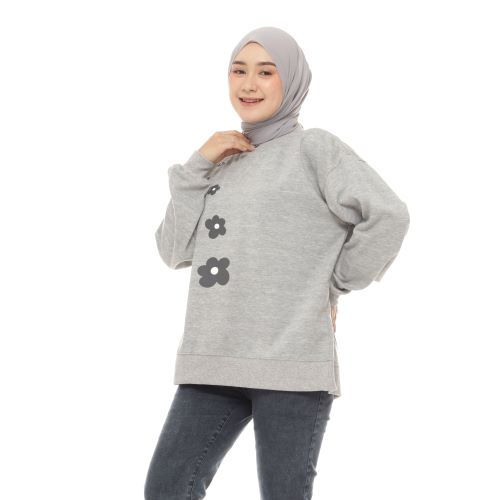 Sweater Oversize Wanita Flower Grey Misty