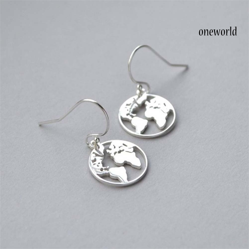 OW# Fashion Women World Map Hollow Earth Dangle Hook Earrings Jewelry Christmas Gift