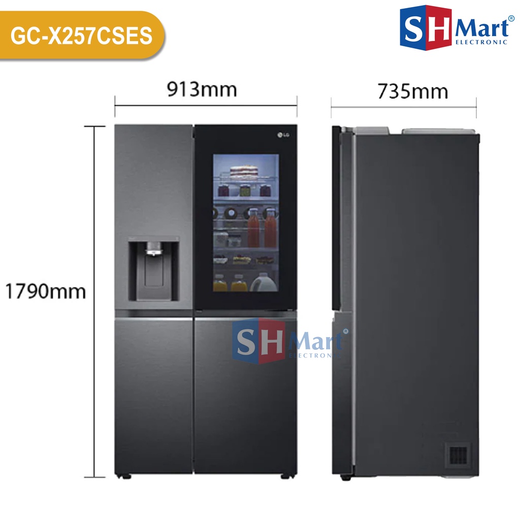 KULKAS LG SIDE BY SIDE GCX257CQES KAPASITAS 674 LITER INSTAVIEW DOOR IN DOOR WITH DISPENSER UVNANO