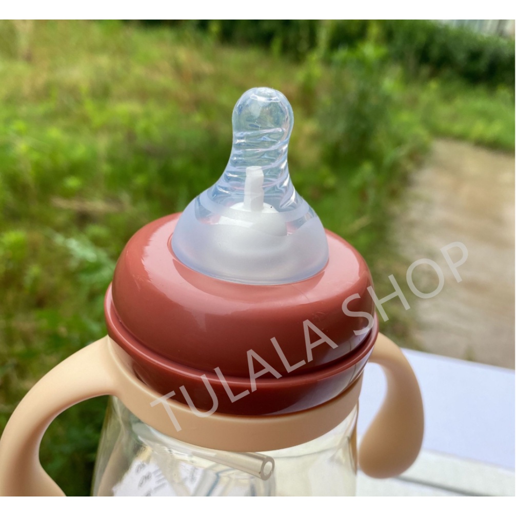 [TULALA SHOP]Botol Minum Anak/Botol 2 IN 1 Dot dan sedotan/Karakter rabbit Bear Tutup Clip/import/botol Kartun 300ML/Botol Jerami Anak/botol import