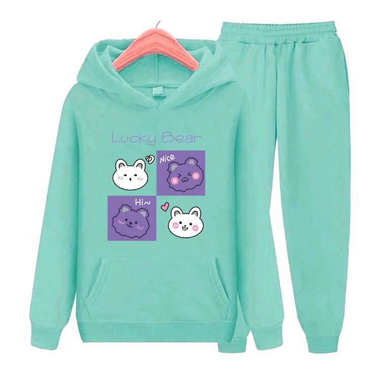 Setelan Sweater anak perempuan LUCKY BEAR /Baju Sweater Hoodie Anak