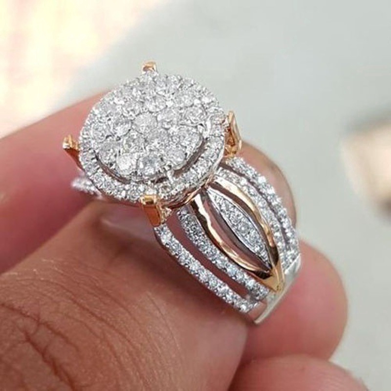 Cincin Sterling Silver S925 Dengan Berlian Imitasi Lapis Rose Gold Emas 18K