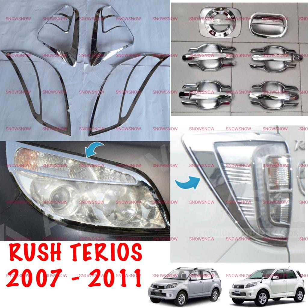 Paket Garnish Depan Belakang Outer Handle Tank Cover Rush Terios Lama Old 2007 2008 2011 Chrome Hitam