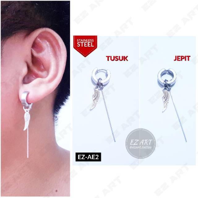 1Pc Model EZ-AE Silver Anting Pria dan Wanita Jepit Tusuk Variasi Bandul Sayap