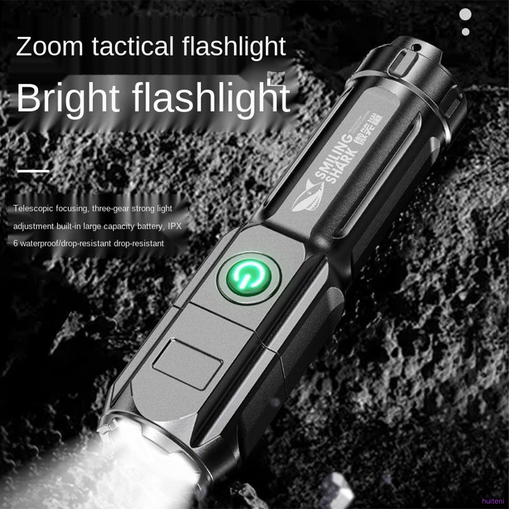 Flashlight High Brightness Focusing Flashlight Waterproof USB Charging Torch Waterproof Plastic Torch huiteni.id