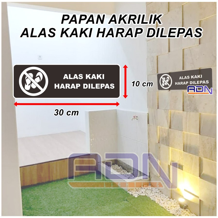 Papan Akrilik Tanda Sign Board E05 - Alas Kaki Harap Dilepas 30 x 10cm