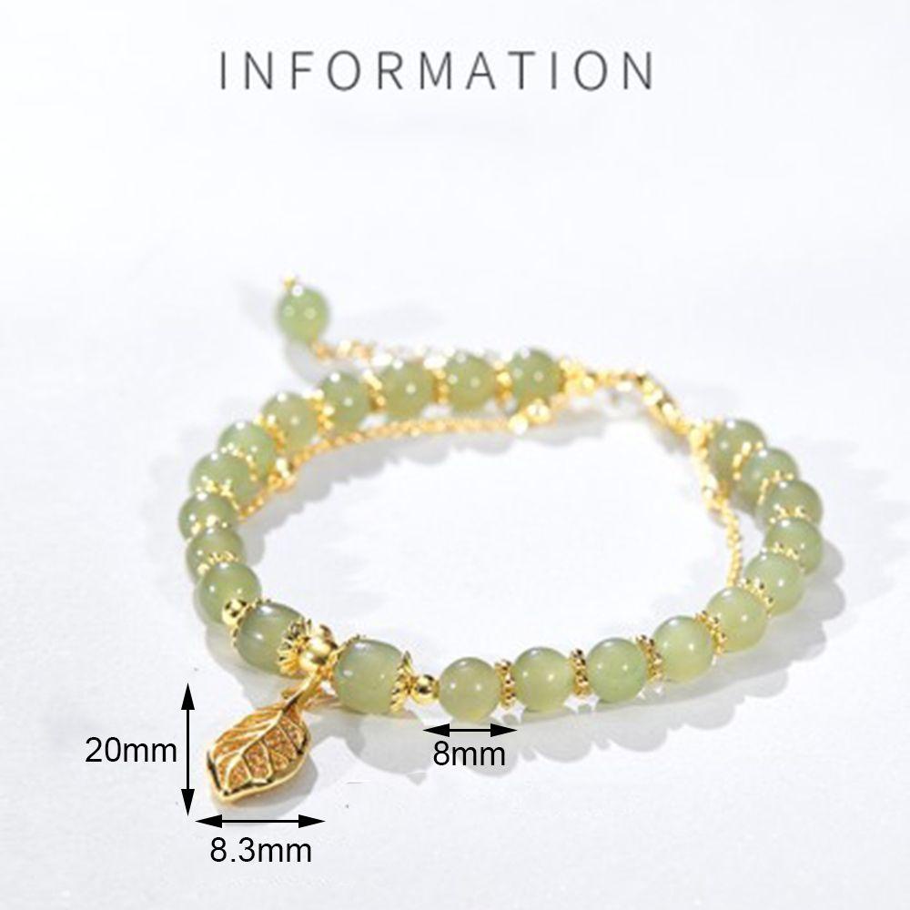 NEEDWAY Gelang Giok Handmade Perhiasan Hadiah Pacar Aksesoris Pakaian Manik Giok Aprikot Daun Alloy Gaya Korea Bracelet