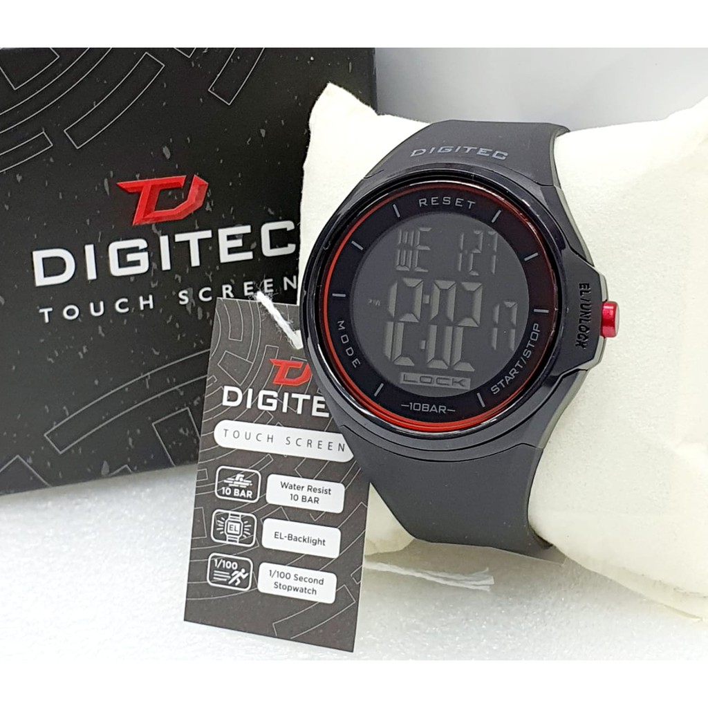 Jam Tangan Pria Digitec Touch Screen Original DG8086M Tali Karet Hitam Lis Merah