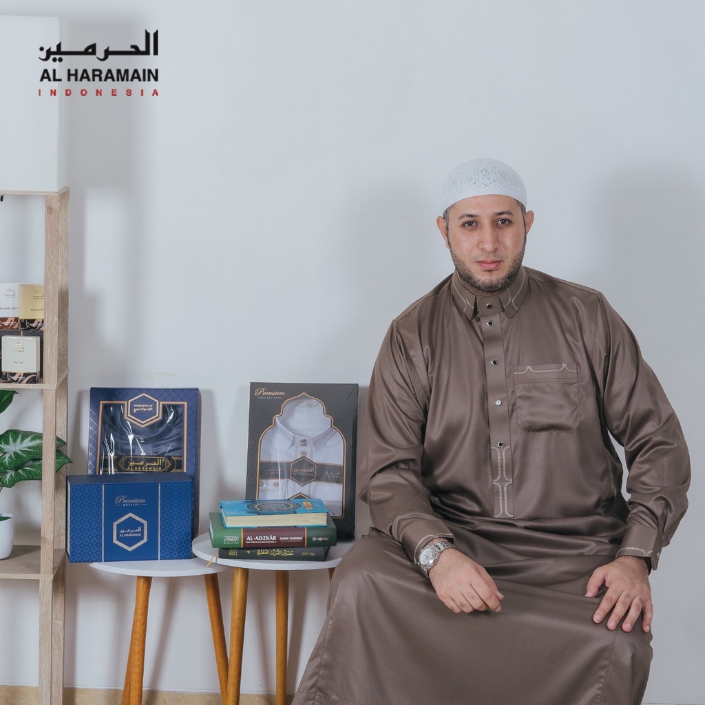 Al Haramain Jubah / Gamis Pria Dewasa Bordir Premium Manset (27) | Coksu | Coklat Kopi | Hijau Botol