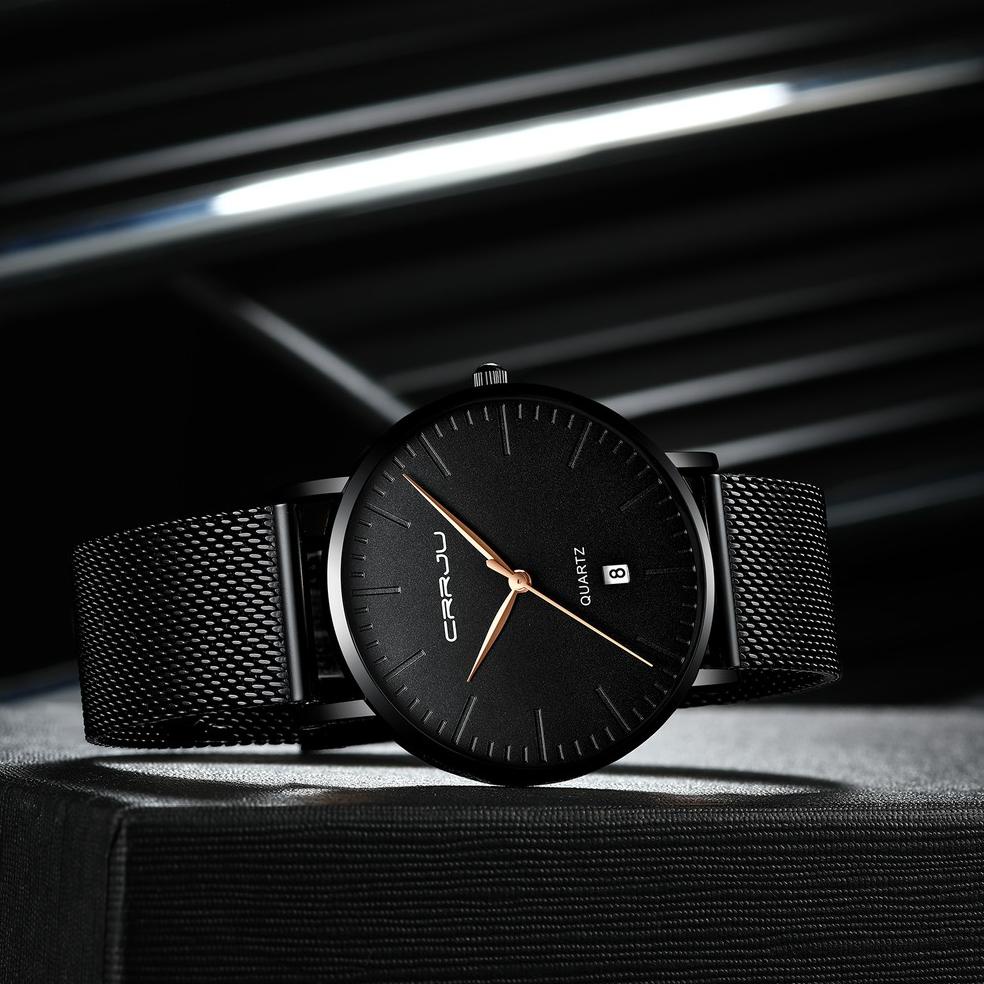 S03G Jam tangan olahraga pria CRRJU merek atas mewah ultra-tipis kasual kalender otomatis jam tangan