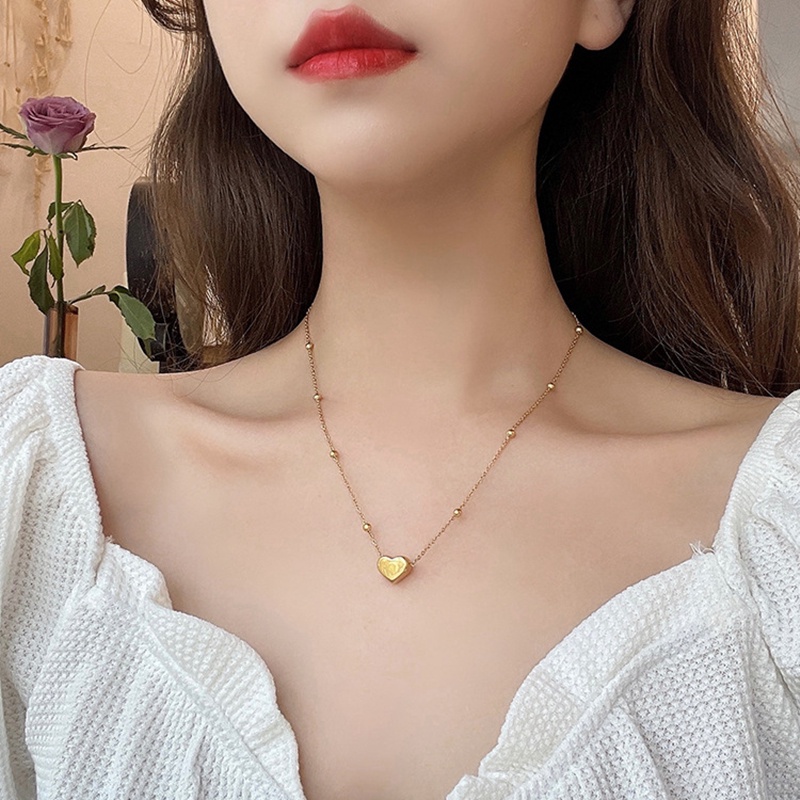 Kalung Titanium Asli Wanita Cinta Hati Liontin Grosir 18k Emas Korea necklace Perhiasan