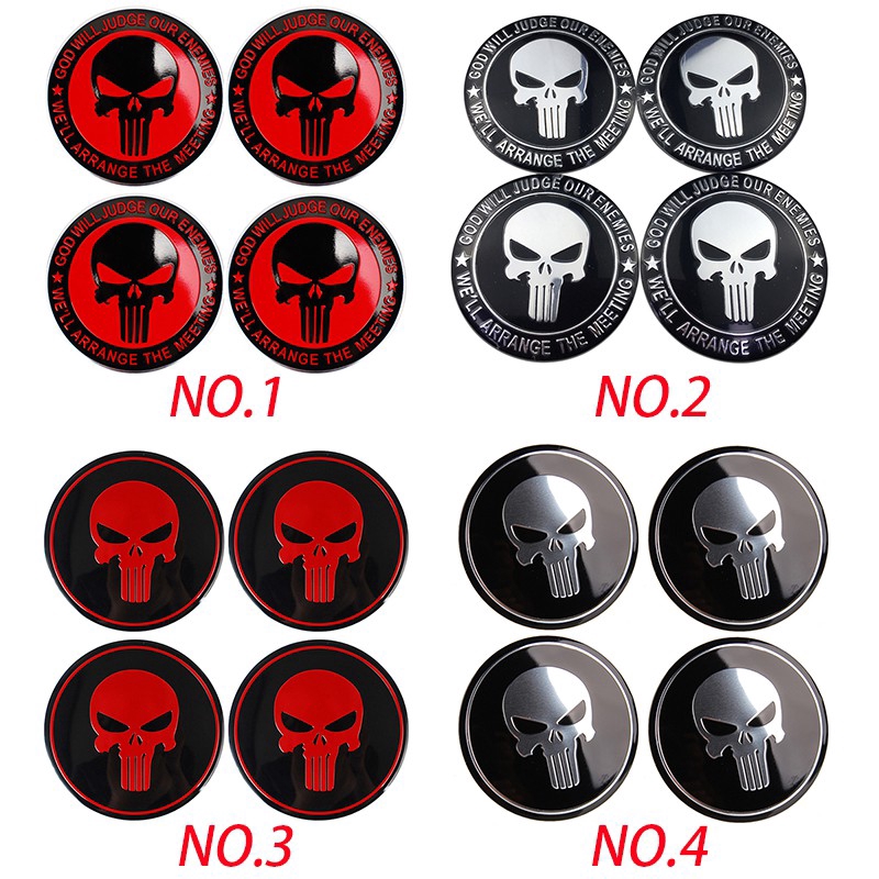 4pcs Stiker Emblem Badge Logo Punisher 56mm Untuk Velg Hub Mobil