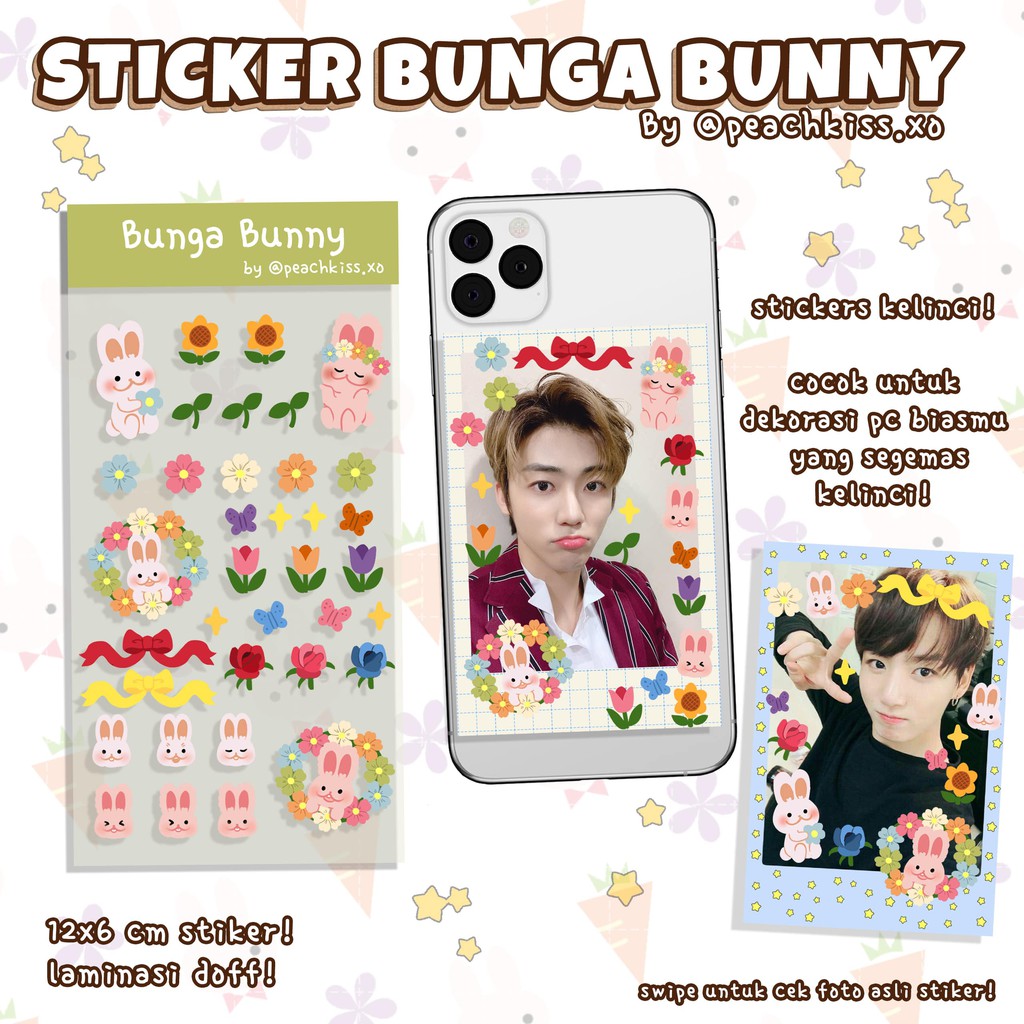 Stiker Dekorasi Photocard / Journal Bunga Bunny (Waterproof) by @peachki