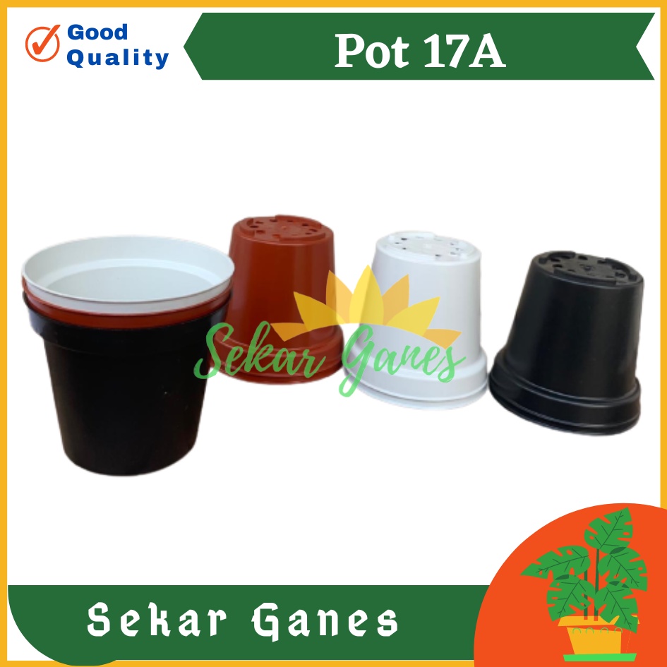 PROMO Pot Bunga Polos 17 A Model Tinggi Bahan Tebal Mengkilap Warna Hitam Putih Merah Bata