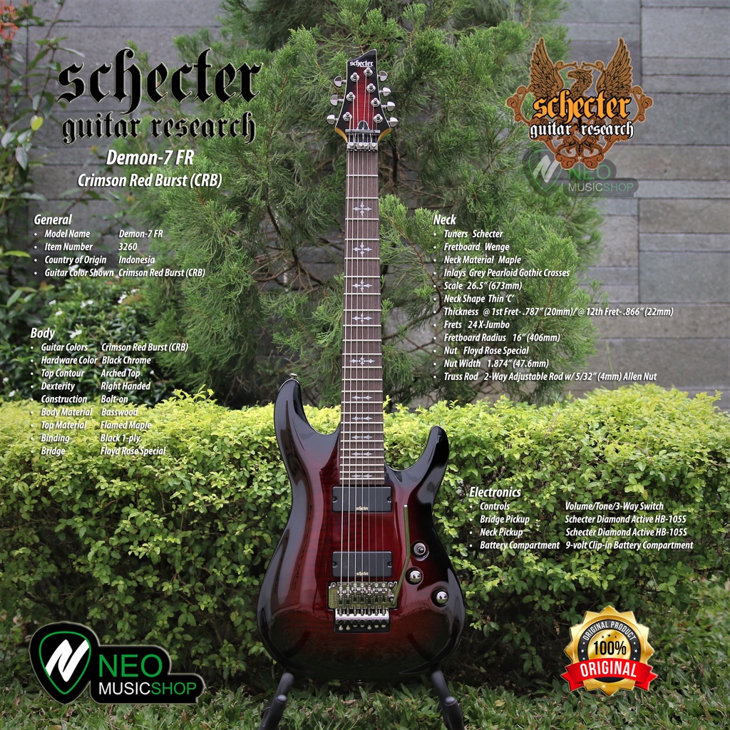 Schecter Demon-7 FR CRB 7 String Guitar with Floyd Rose Special