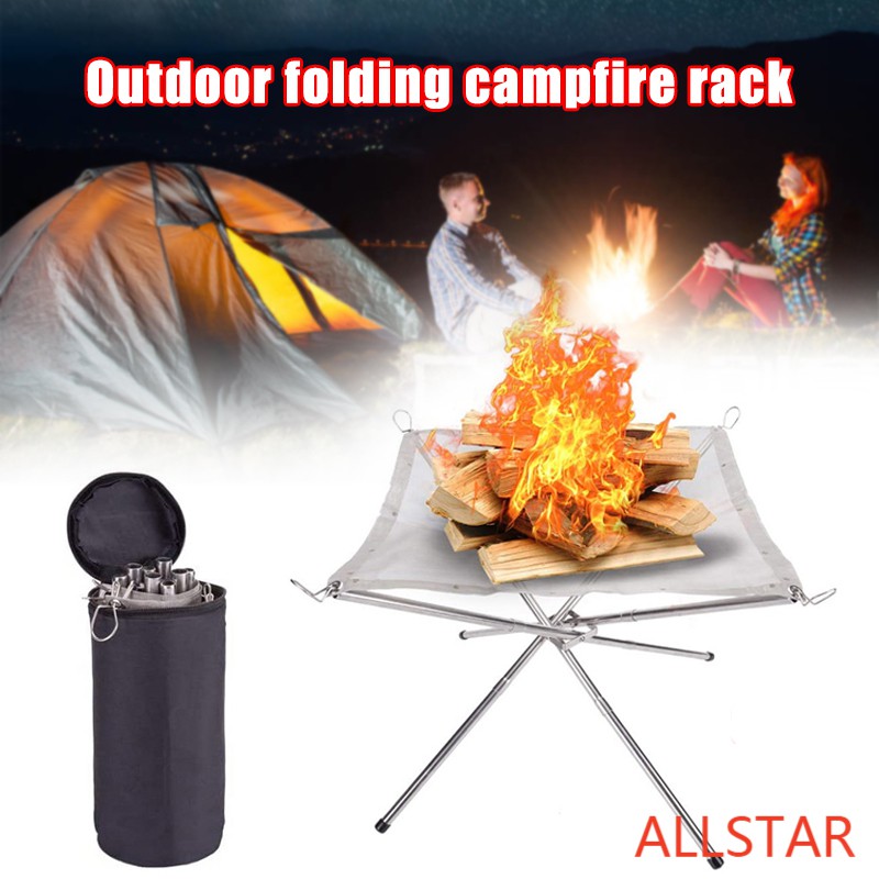 Portable Outdoor Fire Pit Camping Stainless Steel Mesh Fireplace Foldable For Outdoor Patio Shopee Indonesia