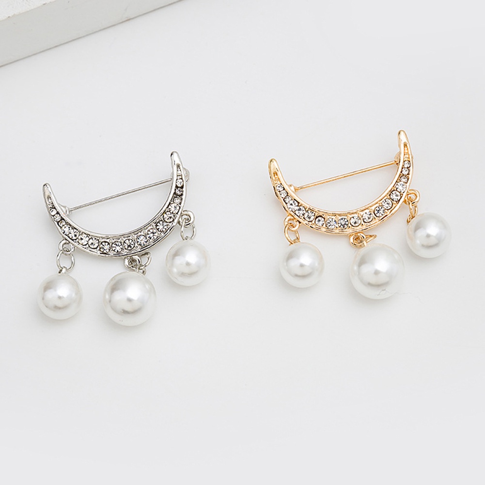 2 Pcs Bros Pin Bentuk Setengah Lingkaran Aksen Mutiara Imitasi Untuk Pakaian