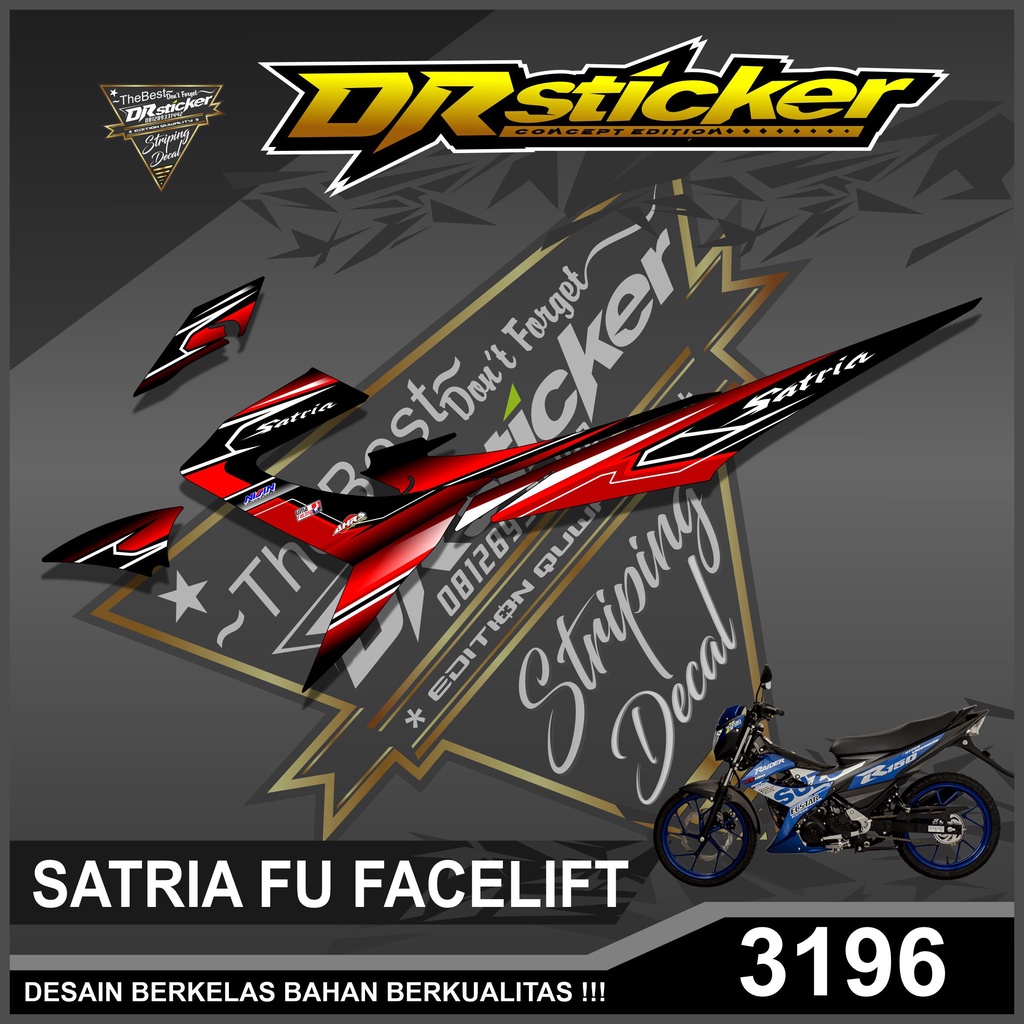 3196 Sticker Striping Variasi Satria F / Fu 150 Facelift 2013-2015  Desain Racing Semifull
